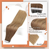 Full Shine Tape In Hair Extensions Human Hair 20 Inch Tape In Extensions Human Hair Color 10 Golden Brown To 14 Dark Blonde Remy