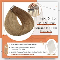 Full Shine Tape In Hair Extensions Human Hair 20 Inch Tape In Extensions Human Hair Color 10 Golden Brown To 14 Dark Blonde Remy