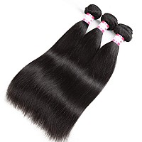 Cynosure Straight Brazilian Hair 3 Bundles Grade 9A Unprocessed Straight Human Hair Extensions Natural Black 10 12 14Inches