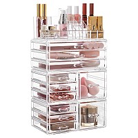 Hblife Acrylic Clear Dustproof Makeup Storage Organizer Drawers Large Skin Care Cosmetic Display Cases For Bathroom Stackable St