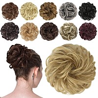 Feshfen Messy Bun Hair Piece Hair Bun Scrunchies Synthetic Light Gloden Blonde Wavy Curly Chignon Ponytail Hair Extensions Thick