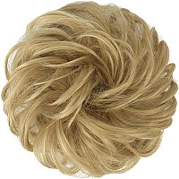 Feshfen Messy Bun Hair Piece Hair Bun Scrunchies Synthetic Light Gloden Blonde Wavy Curly Chignon Ponytail Hair Extensions Thick