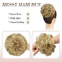 Feshfen Messy Bun Hair Piece Hair Bun Scrunchies Synthetic Light Gloden Blonde Wavy Curly Chignon Ponytail Hair Extensions Thick