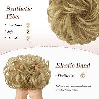 Feshfen Messy Bun Hair Piece Hair Bun Scrunchies Synthetic Light Gloden Blonde Wavy Curly Chignon Ponytail Hair Extensions Thick