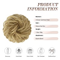 Feshfen Messy Bun Hair Piece Hair Bun Scrunchies Synthetic Light Gloden Blonde Wavy Curly Chignon Ponytail Hair Extensions Thick