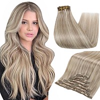 Full Shine Ash Blonde Clip In Hair Extensions Highlights Blonde Human Hair Extensions Clip Ins Ash Blonde Mix 613 Blonde Remy Ha