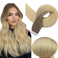 Full Shine Blonde Balayage Tape In Hair Extensions Human Hair Seamless Tape In Extension Brown To Blonde 38613 Double Sided 14