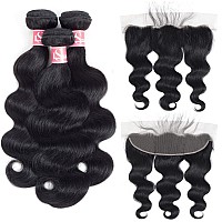 Human Hair Bundles With Frontal 16 18 2014 Brazilian Virgin Body Wave 13X4 Frontal With Bundles 10A Grade Human H