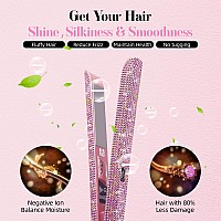 Dorisilk 480F High Temp Hair Straightener And Curler, Titanium Flat Iron Rhinestone Straightening Iron, 2 In 1 Straightening Curling 1 Salon Professional Dual Voltage Crystal Bling Rose Pink