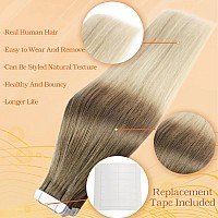 Full Shine Tape In Extensions Human Hair 20 Inch Ombre Tape In Hair Extensions 20 Pcs Color 8 Ash Brown Fading To 60 Platinum Bl