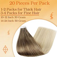 Full Shine Tape In Extensions Human Hair 20 Inch Ombre Tape In Hair Extensions 20 Pcs Color 8 Ash Brown Fading To 60 Platinum Bl