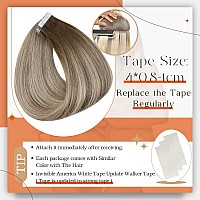 Full Shine 20 Inch Tape In Real Human Hair Balayage Color 3 Fading To 8 Highlighted 22 Medium Blonde Tape Hair Extensions Seamle