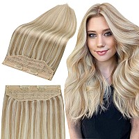 Full Shine Invisible Wire Hair Extensions Highlight Blonde For Thin Hair Honey Blonde Highlight Bleach Blonde Adjustable Fish Line Extensions 90 Gram Hair Extensions With Invisible Band 90 Inch