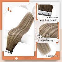 Full Shine Tape In Hair Extensions 16Inch Remy Tape In Human Hair Skin Weft Balayage Tape Extensions Human Hair Color 3 Fading T