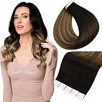 Full Shine Real Hair Tape In Hair Extensions 18 Inch Off Black Fading To Chestnut Brown And Honey Blonde 20 Pcs Invisible Tape I