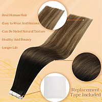 Full Shine Real Hair Tape In Hair Extensions 18 Inch Off Black Fading To Chestnut Brown And Honey Blonde 20 Pcs Invisible Tape I