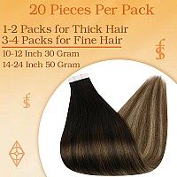 Full Shine Real Hair Tape In Hair Extensions 18 Inch Off Black Fading To Chestnut Brown And Honey Blonde 20 Pcs Invisible Tape I