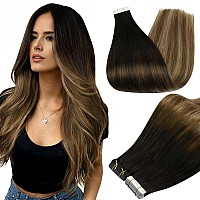 Full Shine Balayage Tape In Hair Extensions Black To Chestnut Brown And Honey Blonde Glue In Hair Extensions For Women 16 Inch S