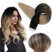 Full Shine Tape In Extensions Black Ombre Ash Blonde 16 Inch Tape In Hair Extensions Human Hair For Women Invisible Tape In Huma