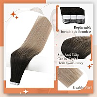 Full Shine Tape In Extensions Black Ombre Ash Blonde 16 Inch Tape In Hair Extensions Human Hair For Women Invisible Tape In Huma