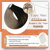 Full Shine Tape In Extensions Black Ombre Ash Blonde 16 Inch Tape In Hair Extensions Human Hair For Women Invisible Tape In Huma