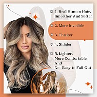 Full Shine Tape In Extensions Black Ombre Ash Blonde 16 Inch Tape In Hair Extensions Human Hair For Women Invisible Tape In Huma