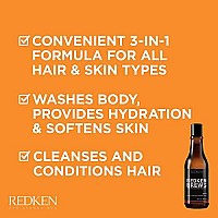 Redken Brews 3-In-1 Shampoo For Men, Shampoo, Conditioner And Body Wash, 33.8 Ounce