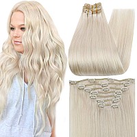 Full Shine 18 Inch Clip In Hair Extensions Blonde Human Hair Straight Invisible Clip In Real Human Hair Platinum Blonde Remy Ext