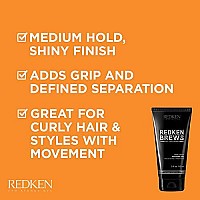 Redken Brews Holding Gel For Men, Medium Hold, Medium Shine, Flake-Free, Hair Gel 5 fl. oz