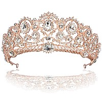 Exacoo Rose Gold Tiara for Women Queen Crown Rhinestone Headband Crystal Bride Crowns and Tiaras Hair Accessories for Prom Party Pageant Princess Wedding