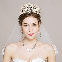 Exacoo Rose Gold Tiara for Women Queen Crown Rhinestone Headband Crystal Bride Crowns and Tiaras Hair Accessories for Prom Party Pageant Princess Wedding