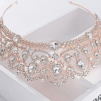 Exacoo Rose Gold Tiara for Women Queen Crown Rhinestone Headband Crystal Bride Crowns and Tiaras Hair Accessories for Prom Party Pageant Princess Wedding