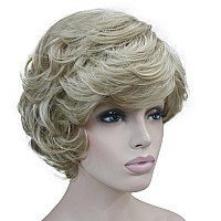 Lydell Womens Short Curly Wavy Wig Synthetic Hair Full Wig 6 Inches L16613 Blonde With Highlights