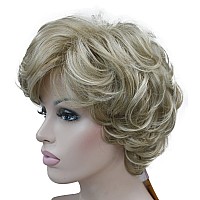 Lydell Womens Short Curly Wavy Wig Synthetic Hair Full Wig 6 Inches L16613 Blonde With Highlights