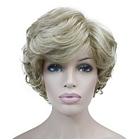 Lydell Womens Short Curly Wavy Wig Synthetic Hair Full Wig 6 Inches L16613 Blonde With Highlights