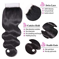 UNice Hair Icenu Series Brazilian Body Wave 3 Bundles with Free Part Lace Closure, Unprocessed Virgin Human Hair Wefts Extensions Natural Black Color (16 18 20+14Closure)