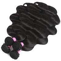 UNice Hair Brazilian Body Wave 3 Bundles with Lace Closure Free Part Unprocessed Virgin Human Hair Weaves with Lace Closure Extensions Natural Black Color (22 24 26+18 Closure)