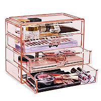 Sorbus clear cosmetics Makeup Organizer - Space Saving Acrylic Jewelry Make Up Organizers and Storage Display - Stylish Makeup Organizer for Vanity Bathroom Organization (4 Medium Drawers) Pink]