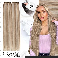 Moresoo Sew In Human Hair Extensions Blonde Highlight Weft Hair Extensions Human Hair Light Blonde Highlighted With Blonde Remy