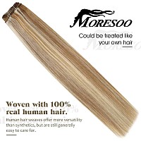 Moresoo Sew In Hair Extensions Human Hair Blonde Hand Tied Weft Hair Extensions Human Hair Medium Brown Highlighted With Blonde