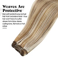 Moresoo Sew In Hair Extensions Human Hair Blonde Hand Tied Weft Hair Extensions Human Hair Medium Brown Highlighted With Blonde