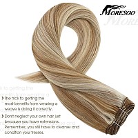 Moresoo Sew In Hair Extensions Human Hair Blonde Hand Tied Weft Hair Extensions Human Hair Medium Brown Highlighted With Blonde