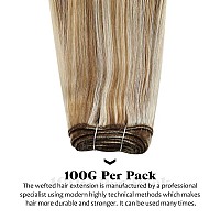 Moresoo Sew In Hair Extensions Human Hair Blonde Hand Tied Weft Hair Extensions Human Hair Medium Brown Highlighted With Blonde