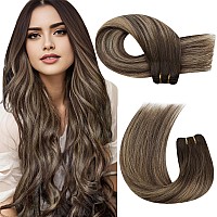 Moresoo Sew In Hair Extensions Real Human Hair Brown Balayage Hair Extensions Sew In Straight Weft Human Hair Extensions For Lon