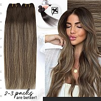 Moresoo Sew In Hair Extensions Real Human Hair Brown Balayage Hair Extensions Sew In Straight Weft Human Hair Extensions For Lon