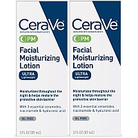 Cerave Facial Moisturizing Lotion Pm | 3 Ounce (Pack Of 2) | Ultra Lightweight, Night Face Moisturizer | Fragrance Free