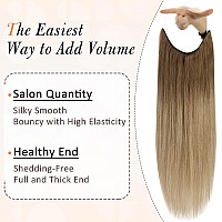 Full Shine 18 Inch Fish Line Hair Extensions Straight Hair Golden Brown To Dirty Blonde Wire Human Hair Extensions One Piece Blo