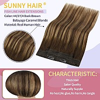 Sunny Wire Hair Extensions Real Human Hair Balayage Chocolate Brown Mix Caramel Blonde Fishing Line Human Hair Extensions With A