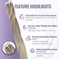 Fshine Blonde Tape In Hair Extensions Human Hair 22 Inch Balayage Ash Blonde To Golden Blonde And Platinum Blonde Tape In Hair E