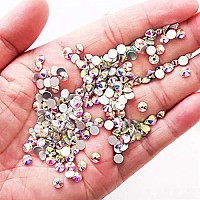 2592pcs Silver Flat Back crystal Iridescent AB Rhinestones Round Beads gem Jewel Pearls set, 9 Mix Sizes for 3D Nail Art DIY Makeup craft clothes Shoes Phone case Decoration